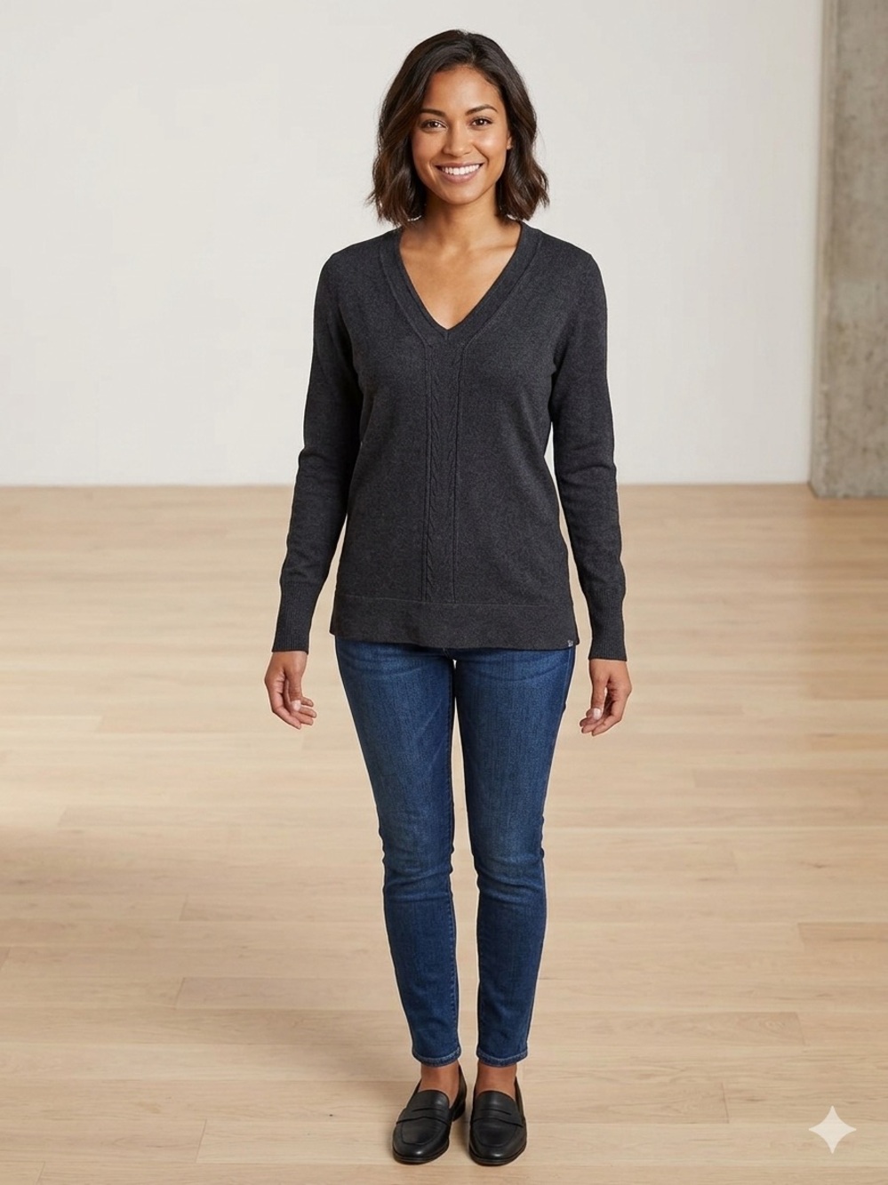 Eddie Bauer Women's Charcoal Gray V-Neck Pullover Sweater
